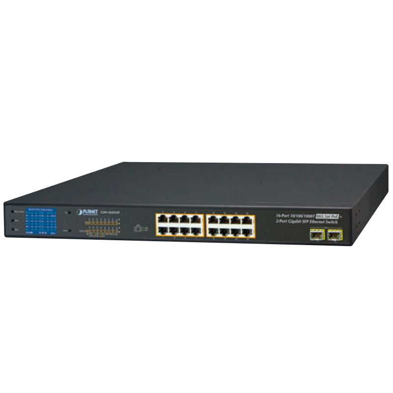 Switch Ethernet PLANET™ de 16 Puertos PoE+ & 2 Gigabit SFP (300W)//PLANET™  16-Port PoE+ & 2-Port Gigabit SFP Ethernet Switch (300W)