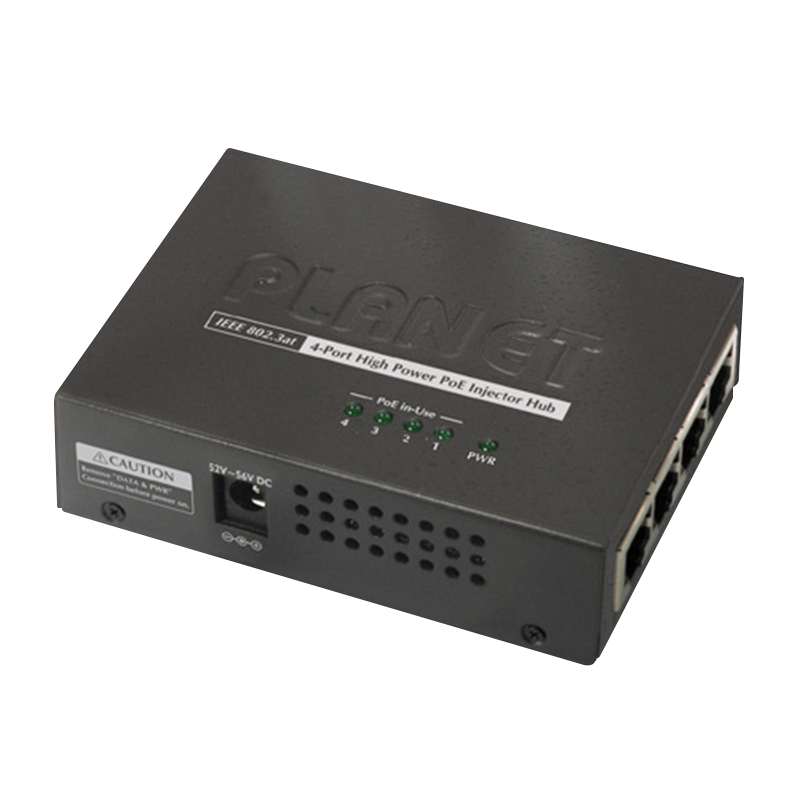Hub Inyector PoE+ PLANET™ - 4 Puertos (120W)//PLANET™ 4-Port IEEE 802.3at High Power over Ethernet Injector Hub (120W)