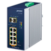 Switch Ethernet Industrial PLANET™ de 8 puertos 10/100/ 1000T 802.3at PoE+ 2 puertos 100/1000X SFP con Amplificador de 12V - Carril DIN (240W)//PLANET™ Industrial 8-Port 10/100/1000T 802.3at PoE + 2-Port 100/1000X SFP Ethernet Din Rail Switch w/ 12V Booster - (240W)