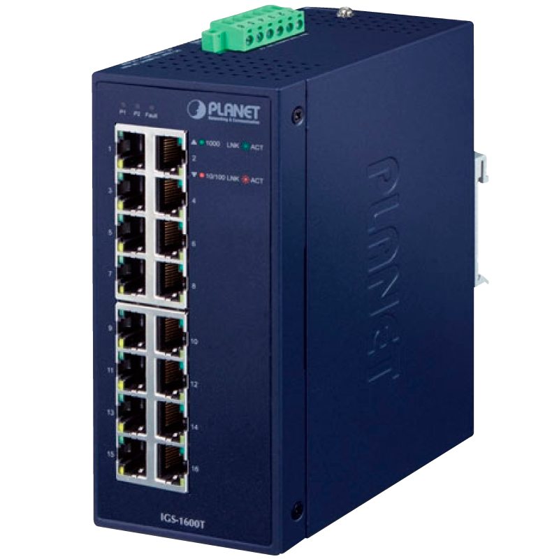 Switch Gigabit Industrial PLANET™ de 16 Puertos - Carril DIN//PLANET™ Industrial 16-Port 10/100/1000T Ethernet Switch