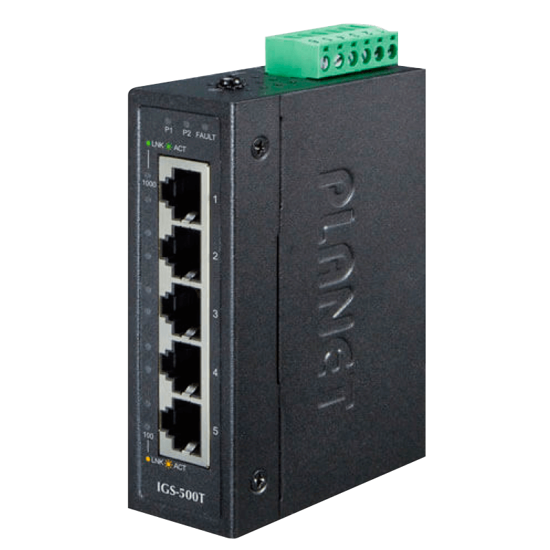 Switch Gigabit Industrial PLANET™ de 5 Puertos - Carril DIN Compacto//PLANET™ Compact Industrial 5-Port 10/100/1000T Gigabit Ethernet Switch - DIN Rail