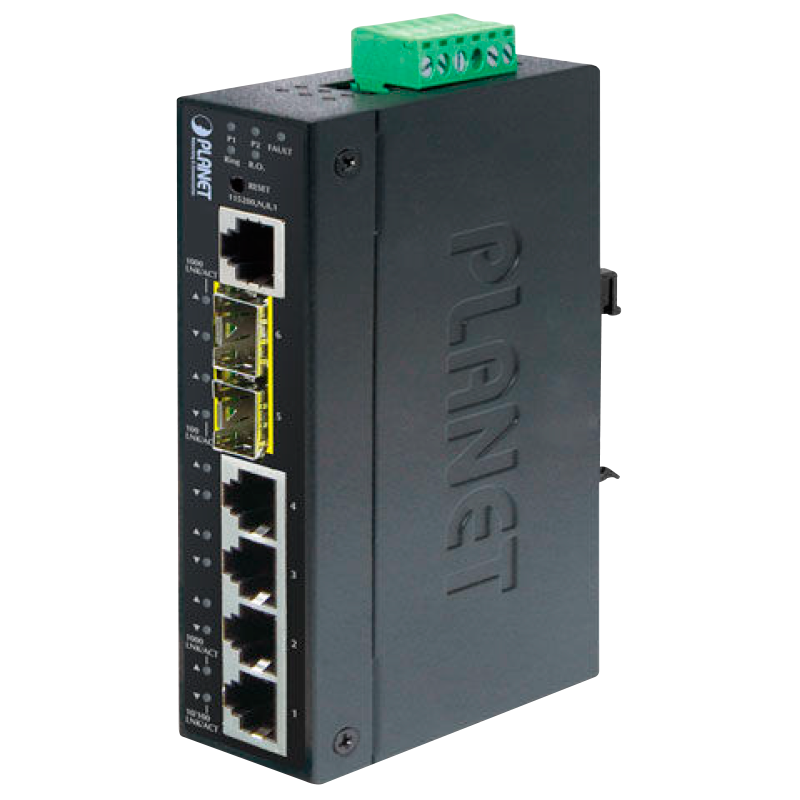 Switch Gestionable Industrial PLANET™ de 4 Puertos + 2 SFP - L2+ (con Enrutado Estático L3)//PLANET™ Industrial 4-Port + 2-Port SFP Managed Ethernet Switch - L2+ with L3 Static Routing
