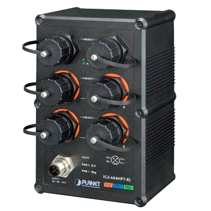 Switch Industrial Gestionable PLANET™ de 4 Puertos 802.3at PoE+ + 2 Puertos 10/100/1000T con IP67 - (144W) Capa 2//PLANET™ Industrial IP67 4-Port 10/100/1000T 802.3at PoE + 2-Port 10/100/1000T Managed Switch - L2 (144W)