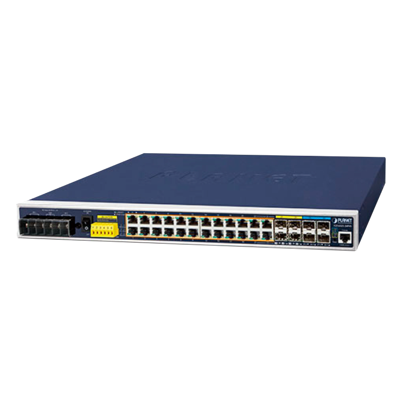 Switch Industrial Gestionable PLANET™ de 24 Puertos 802.3at PoE (+2 SFP y 2 10G SFP+) - L3 (240W)//PLANET™ Industrial 24-Port 10/100/1000T 802.3at PoE (+4 10G SFP+) Managed Switch - L3 (440W)