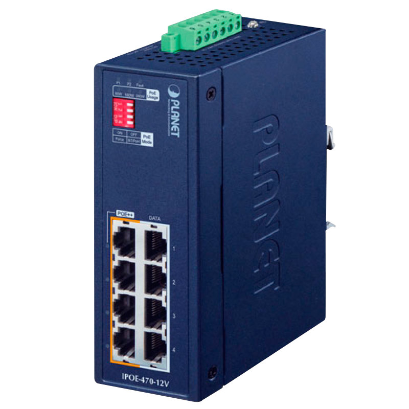 Concentrador de Inyector Industrial PoE++ Gigabit 802.3bt de 4 puertos (Carril DIN) - (240 W)//PLANET™ Industrial 4-port Gigabit 802.3bt PoE++ Injector Hub (Din Rail) - (240W)