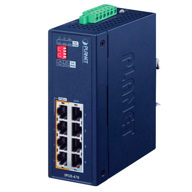 Concentrador de Inyector Industrial PoE++ Gigabit 802.3bt de 4 puertos (Carril DIN) - (240W)//PLANET™ Industrial 4-port Gigabit 802.3bt PoE++ Injector Hub (Din Rail) - (240W)