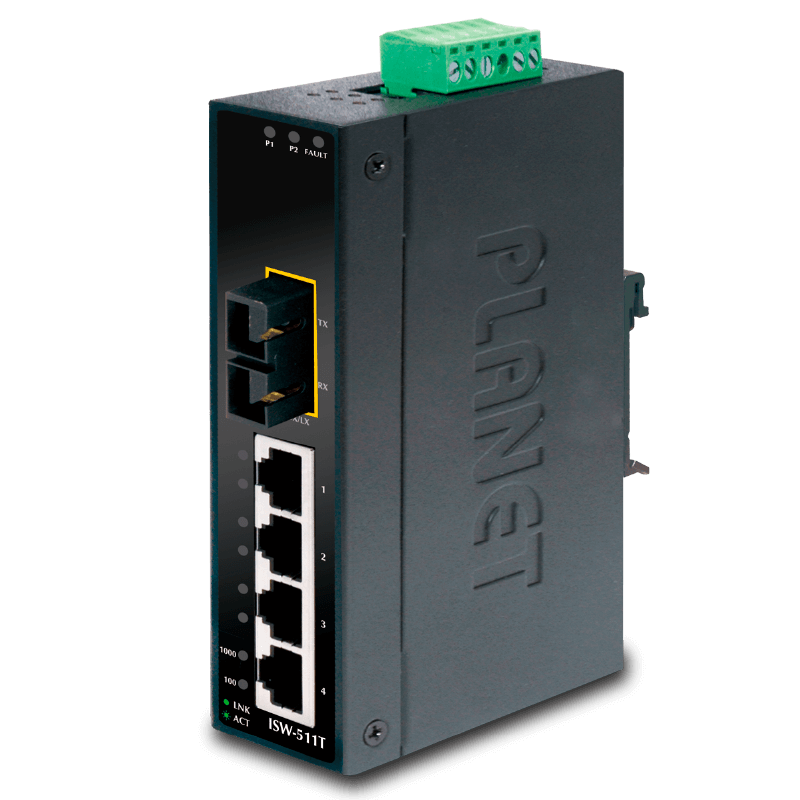 Switch Industrial PLANET™ de 4 Puertos  (+2 SFP) - Carril DIN//PLANET™ 4-Port 10/100Base-TX + 1-Port 100Base-FX Industrial Fast Ethernet Switch - Carril Rail