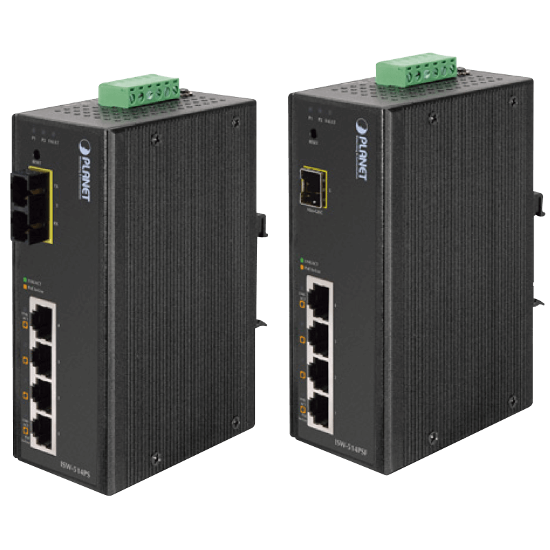 Switch Smart Industrial PoE PLANET™ de 4 Puertos (+1 SFP) - Carril DIN (15W/Puerto) - Capa 2//PLANET™ 4-Port 10/100Mbps with PoE + 1-Port 100FX Industrial Web Smart Switch - DIN Rail (15W/Port) - L2