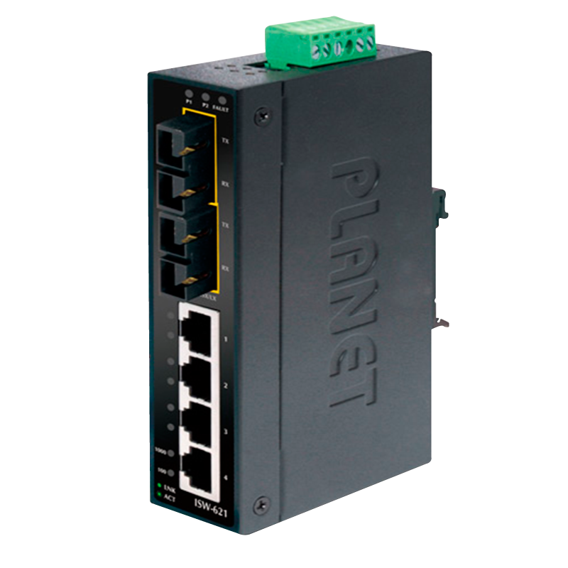 Switch Industrial PLANET™ de 4 Puertos  (+2 SC MonoModo) - Carril DIN//PLANET™ 4-Port 10/100Base-TX + 2-Port 100Base-FX Industrial Fast Ethernet Switch - DIN Rail