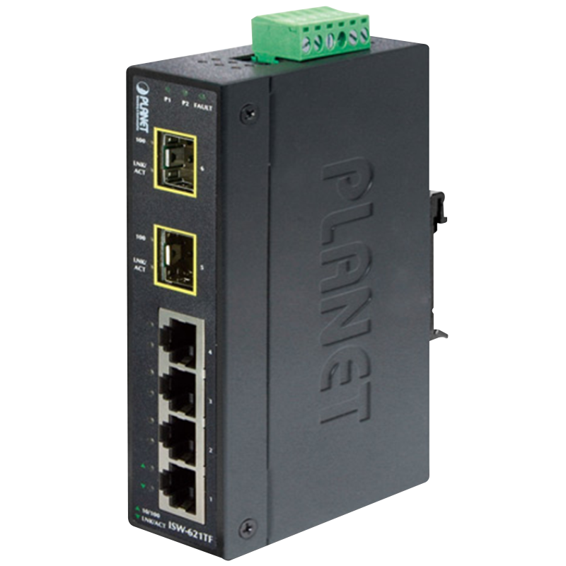 Switch Industrial PLANET™ de 4 Puertos  (+2 SC MonoModo) - Carril DIN//PLANET™ 4-Port 10/100Base-TX + 2-Port 100Base-FX Industrial Ethernet Switch with Wide Operating Temperature - DIN Rail