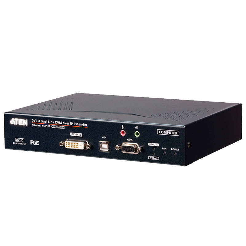Transmisor KVM ATEN™ por IP DVI-D dual link 2K con SFP dual y PoE//ATEN™ 2K DVI-D Dual-Link KVM over IP Transmitter with Dual SFP & PoE 