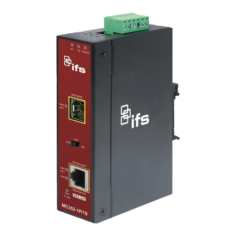 Conversor Industrial UTC™ IFS® de Gigabit Ethernet PoE+ a Fibra (1 x SFP) - Carril DIN//UTC™ IFS® 1-Port (+1 SFP) Industrial PoE+ Non-Manageable Gigabit Ethernet Media Converter - DIN Rail