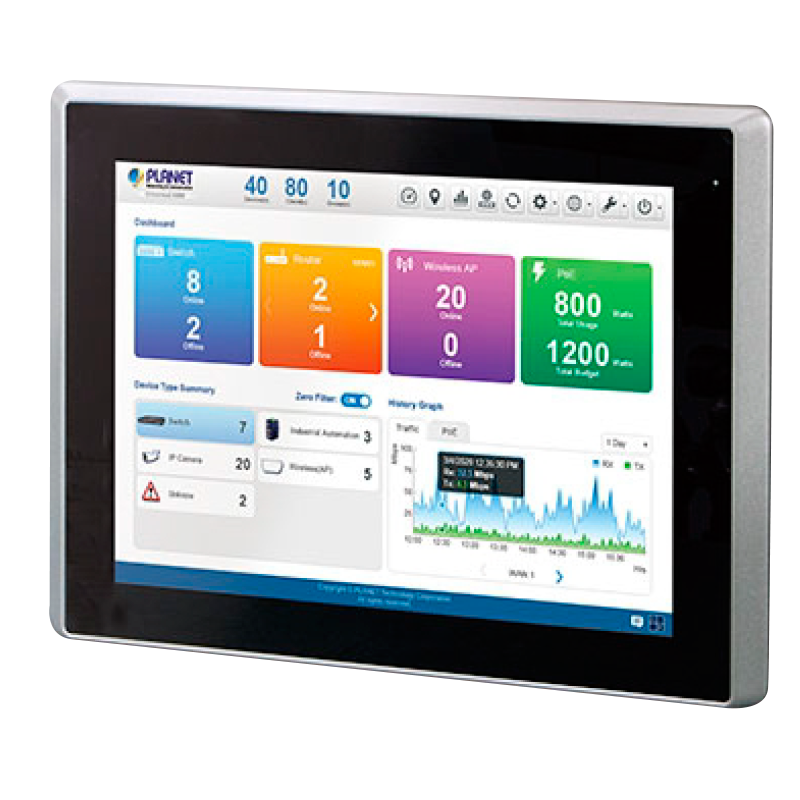 Controlador de Gestión de Red Universal de Clase Empresarial PLANET™ con Pantalla Táctil LCD (12”)//PLANET™ Enterprise-class Universal Network Management Controller with LCD Touch Screen (12”)