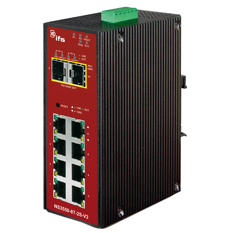 Switch Gestionable Industrial UTC™ IFS® de 8 Puertos (+2 SFP) - Capa 2+//UTC™ IFS® 8-SFP ports (+2 SFP) Industrial Manageable Gigabit Switch - L2+
