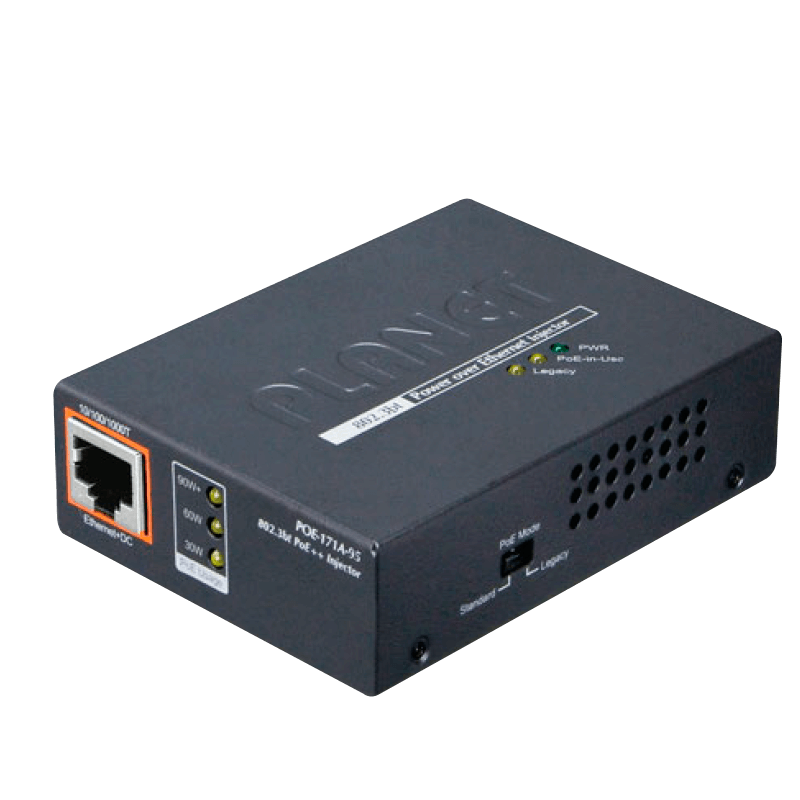 Inyector Ultra PoE PLANET™ POE-171A-95 (95W)//PLANET™ Single-Port 10/100/1000Mbps 802.3bt PoE Injector with Internal PWR (95W)