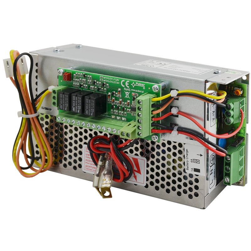 Fuente PULSAR® con Respaldo en Caja de Rejilla 13.8VDC/11Amp/OC con Conectores Cableados//PULSAR® Buffered PSU in 13,8 / 11A / OC Grid Box with Wired Connectors