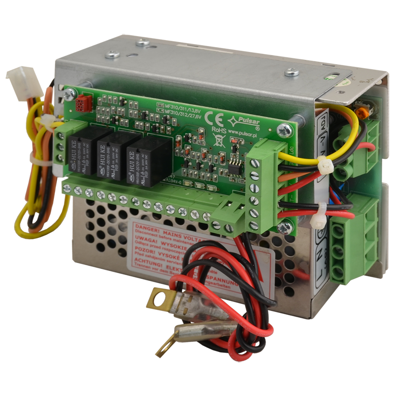 Fuente PULSAR® con Respaldo en Caja de Rejilla 13.8VDC/2.5Amp/OC con Conectores Cableados//PULSAR® Buffered PSU in 13,8V / 2,5A / OC Grid Box with Wired Connectors