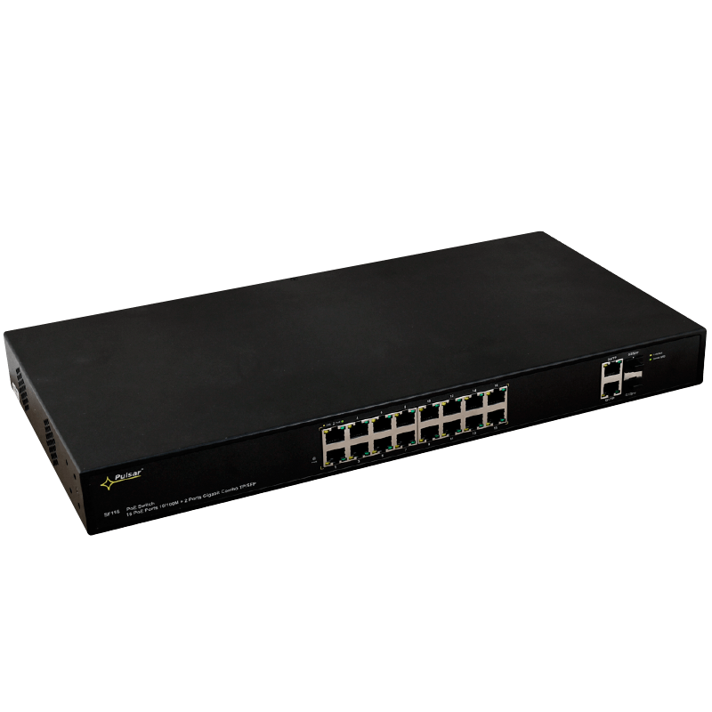 Switch Gigabit PoE+ PULSAR® de 16 Puertos (+2 TP/SFP) para 16 Cámaras IP - 160W//PULSAR® 16-Port (+2 TP/SFP) PoE+ Gigabit Switch for 16 IP Cameras - 160W