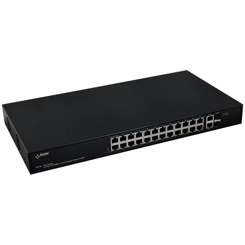 Switch Gigabit PoE+ PULSAR® de 24 Puertos (+2 TP/SFP) para 24 Cámaras IP - 240W//PULSAR® 24-Port (+2 TP/SFP) PoE+ Gigabit Switch for 24 IP Cameras - 240W