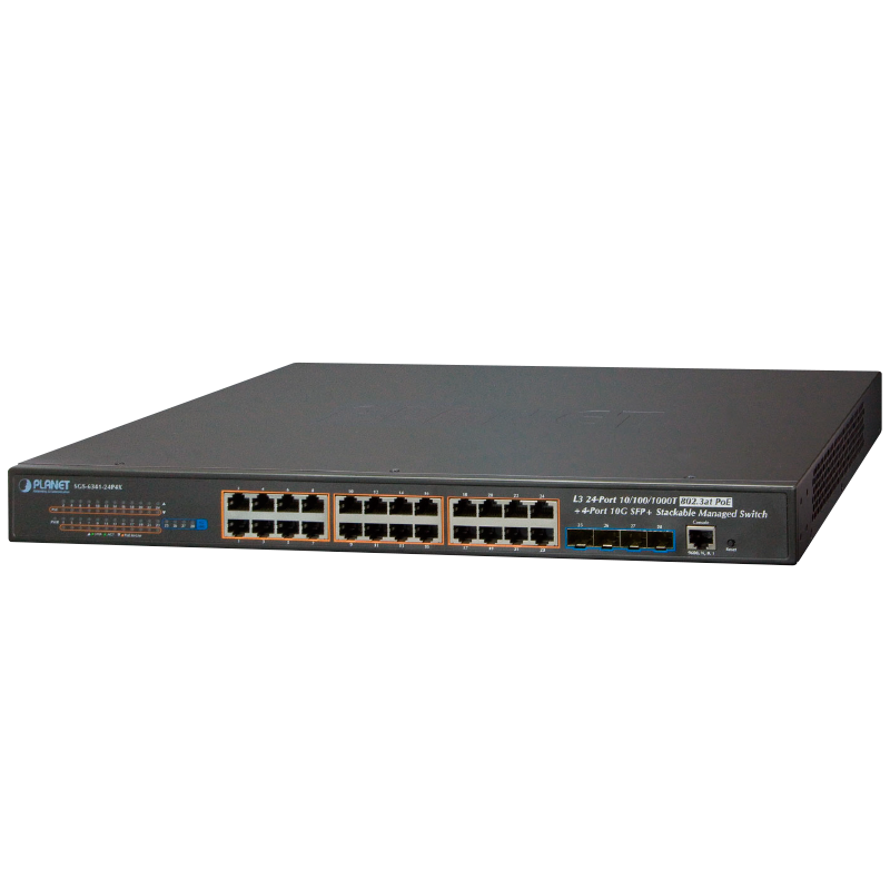 Switch Gestionable Apilable PLANET™ de 24 Puertos 802.3at PoE+ & 4 Puertos 10G SFP+ - L3 (370W)//PLANET™ 24-Port 802.3at PoE+ & 4-Port 10G SFP+ Stackable Managed Switch - L3 (370W)
