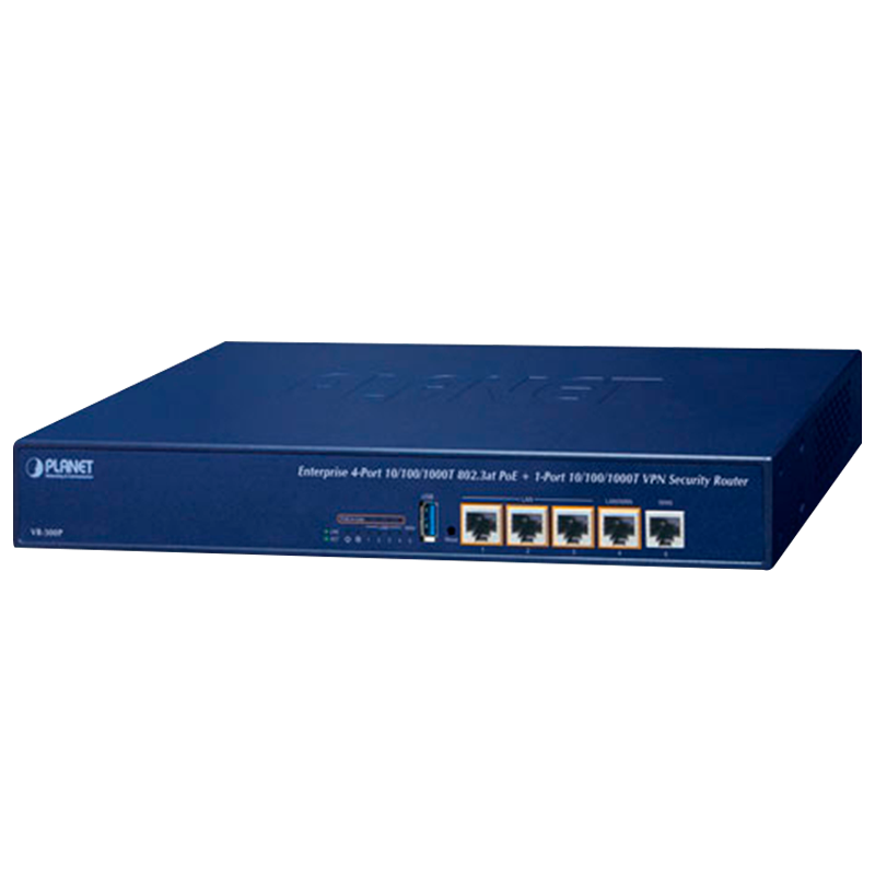 Router de Seguridad VPN Empresarial PLANET™ de 4 x 10/100/1000T 802.3at PoE+ y 1 x 10/100/1000T//PLANET™ Enterprise 4-Port 10/100/1000T 802.3at PoE + 1-Port 10/100/1000T VPN Security Router