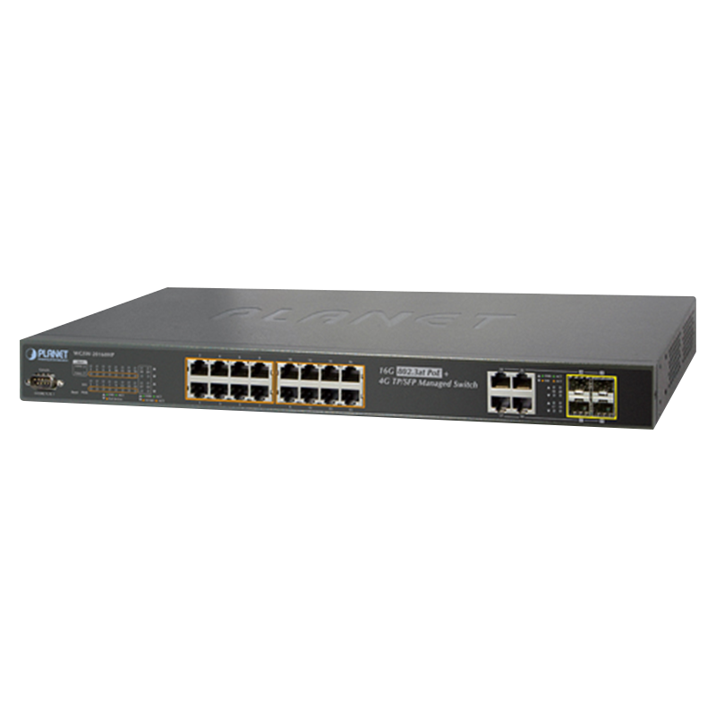 Switch Gigabit Gestionable PoE+ PLANET™ de 16 Puertos (+4 SFP) Capa 2+ - 230W//PLANET™ 24-Ports (+4 SFP) PoE+ Gigabit Manageable L2+ Switch - 230W