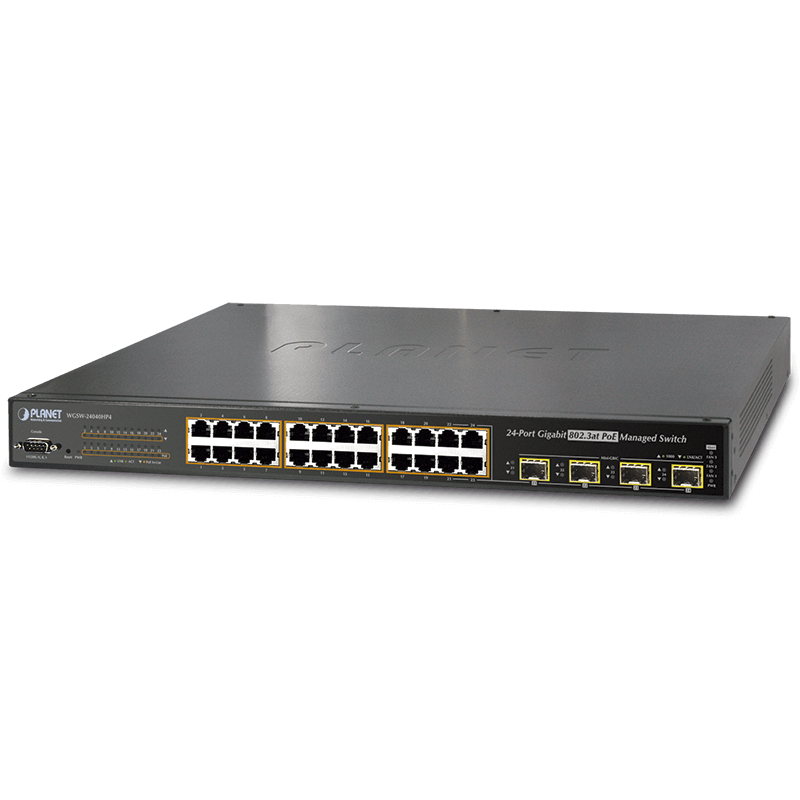 Switch Gigabit Gestionable PoE+ PLANET™ de 24 Puertos (+4 TP/SFP) Capa 2+ - 440W//PLANET™ 24-Ports (+4 TP/SFP) PoE+ Gigabit Manageable L2+ Switch - 440W